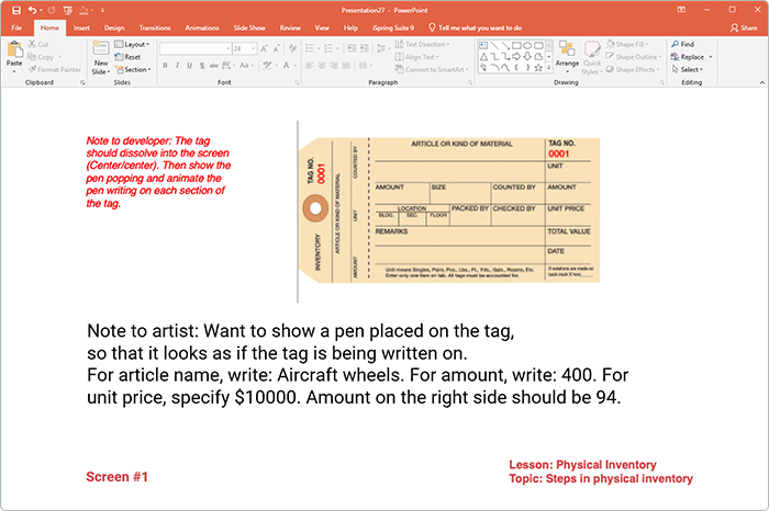 PowerPoint eLearning storyboard example