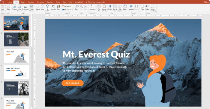 Creating the front page of the quiz in PowerPoint