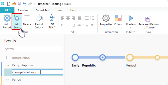 Add Event option in Timeline creation using iSpring Suite software