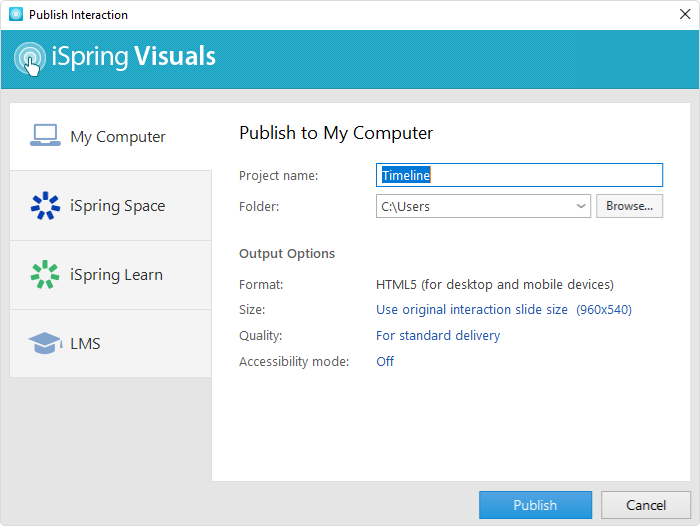 Publishing of a timeline using iSpring Suite
