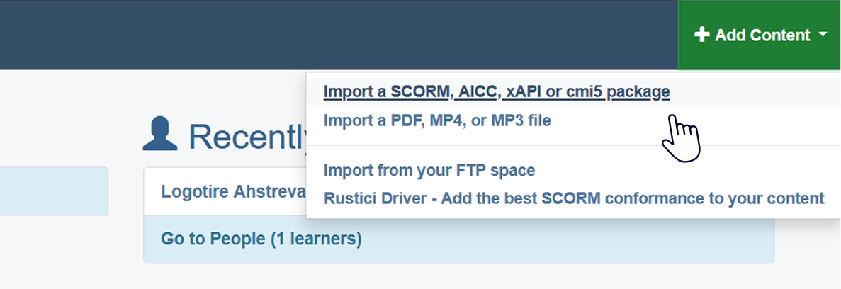Add content in Cloud SCORM Add content in Cloud SCORM