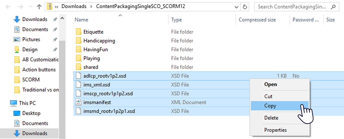 Copying the SCORM files to a folder Copying the SCORM files to a folder