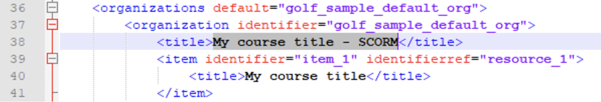 Course title in imsmaniest.xml Course title in imsmaniest.xml