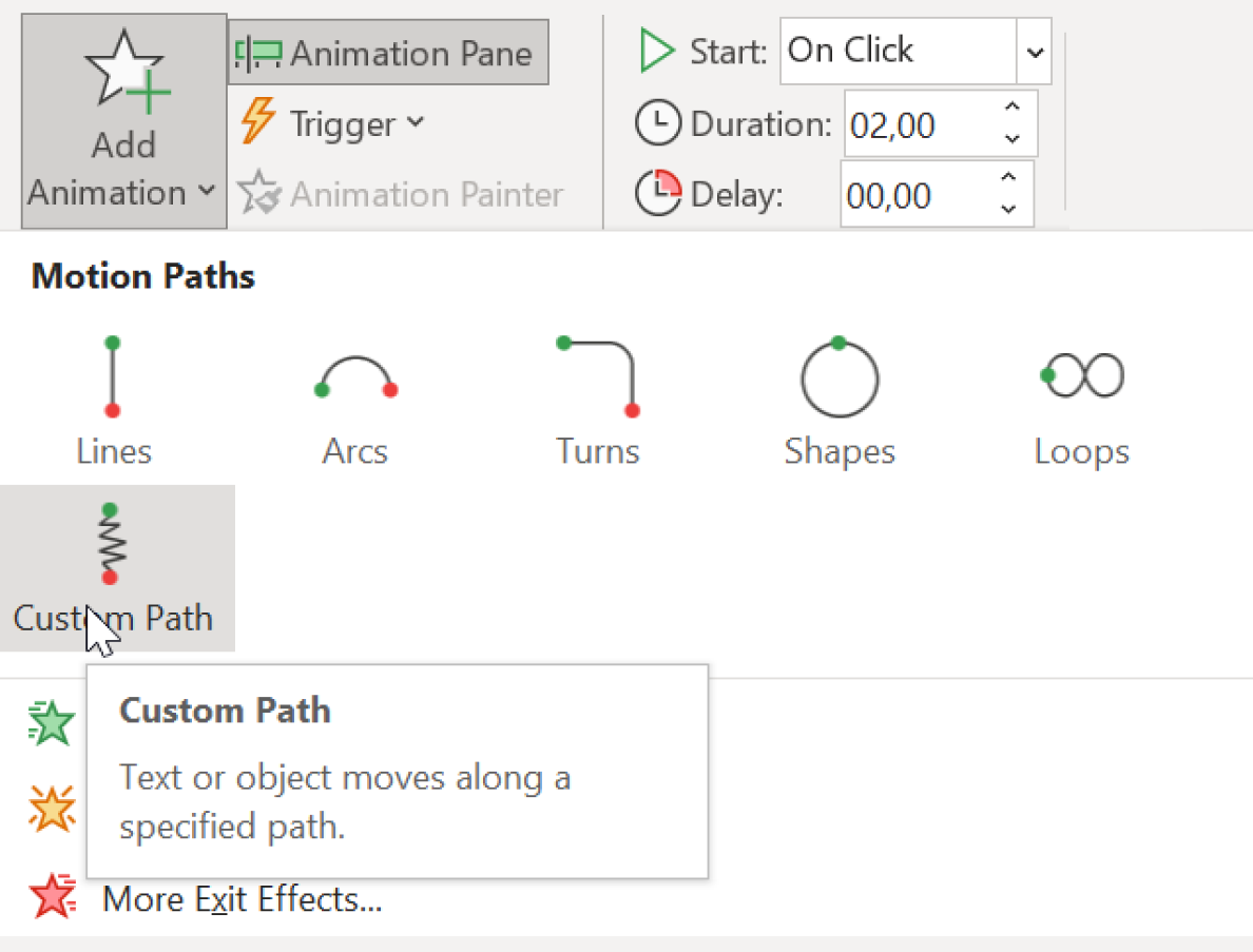 The Custom Motion Path effect in PowerPoint