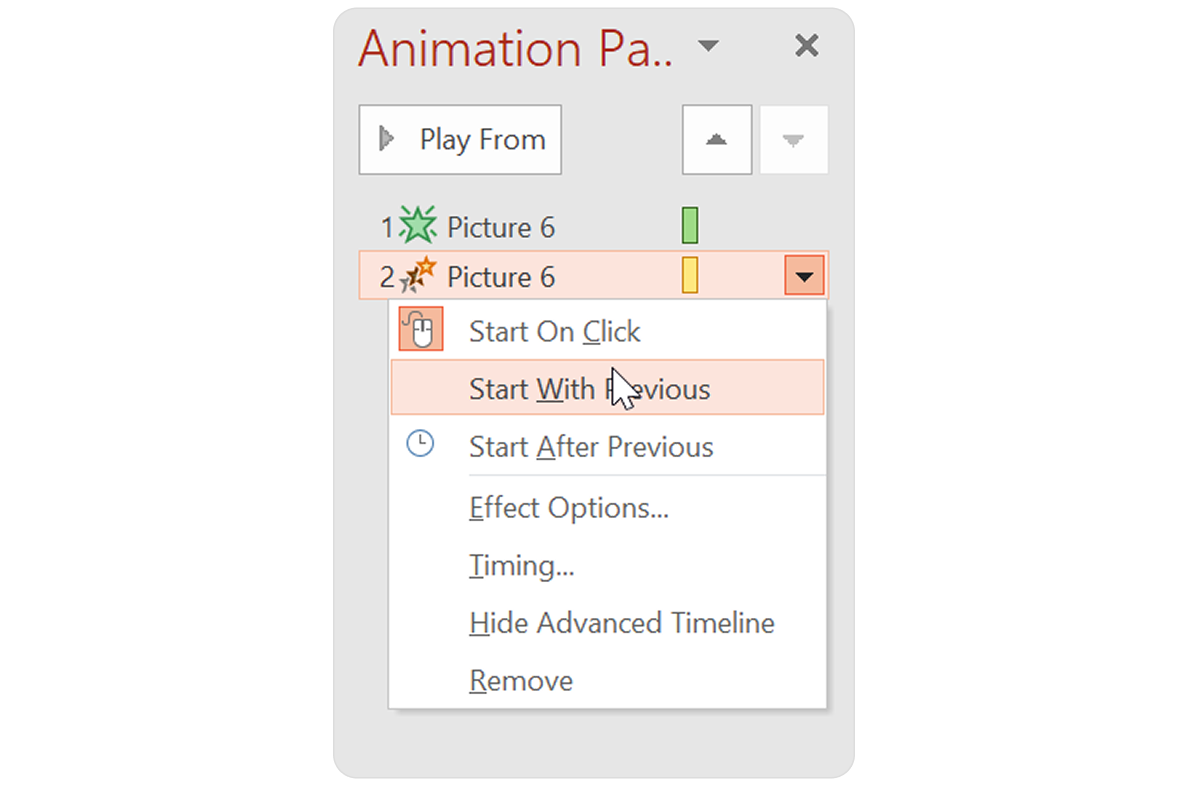 Syncing effects in the Animation Pane in PowerPoint