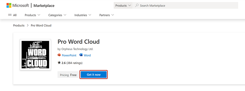 Get it now button in the MS Office Store