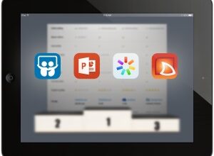 iPad with icons for SlideShare, PowerPoint, iSpring Present and SlideShark