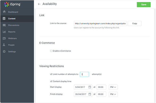 Availability settings