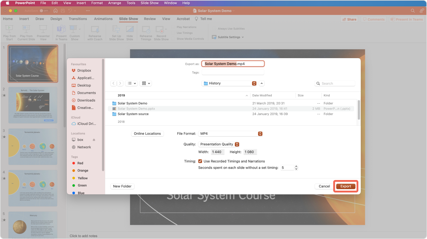 Exporting a PowerPoint video on Mac