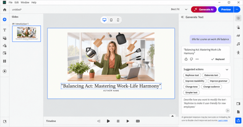 Adobe Captivate interface