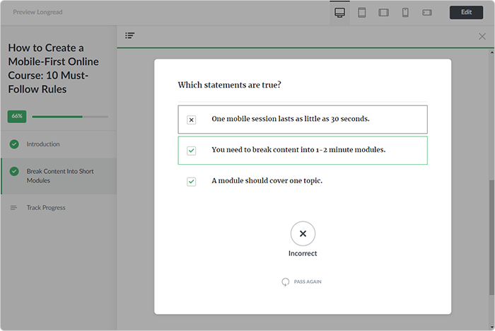 Question feedback template in iSpring Learn