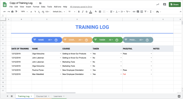 Training Tracker Excel Template Collection