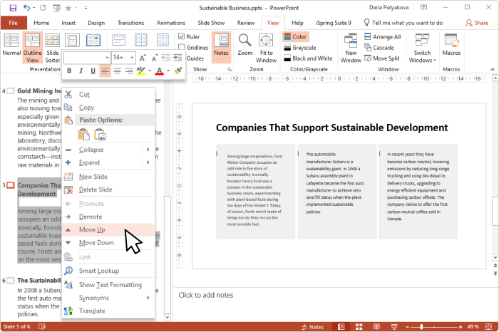 how to switch two columns in powerpoint
