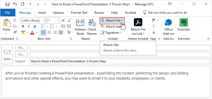 how to send a keynote presentation through email
