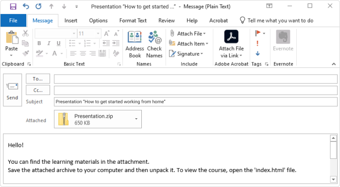 can you email a powerpoint presentation without notes
