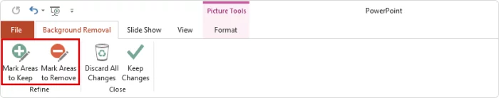 Mark Areas to Keep and Mark Areas to Remove buttons