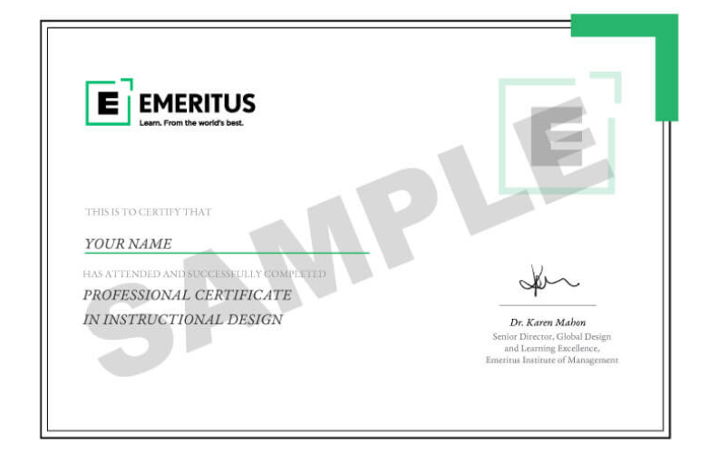 Sample of the Professional Certificate in Instructional Design from Emeritus