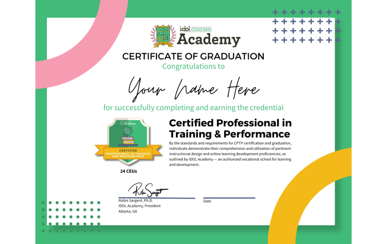 Certificate of graduation from the IDOL Academy