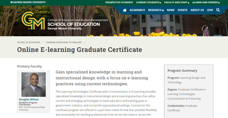 Online E-learning Graduate Certificate by the George Mason University