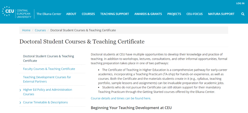 Certificate of Teaching in Higher Education by Central European University