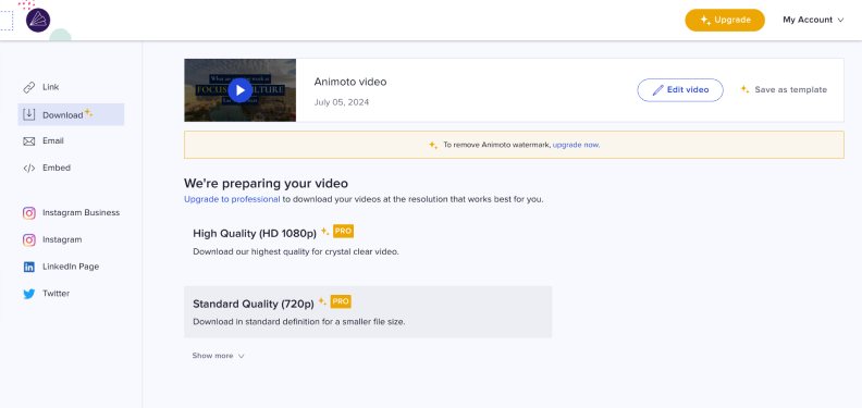 Video maker software options of Animoto