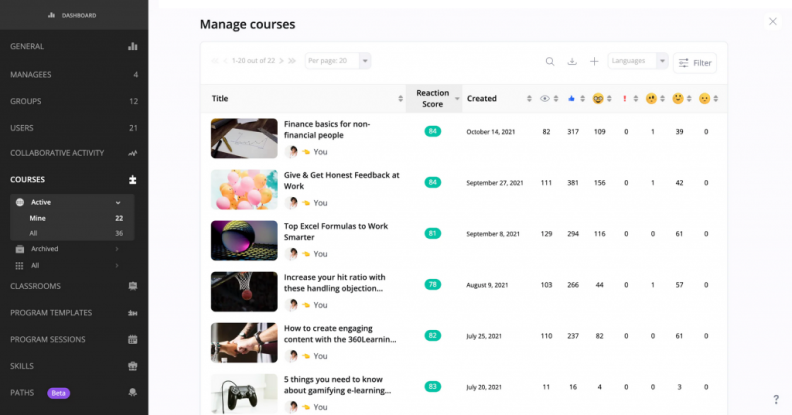 Course management in 360Learning