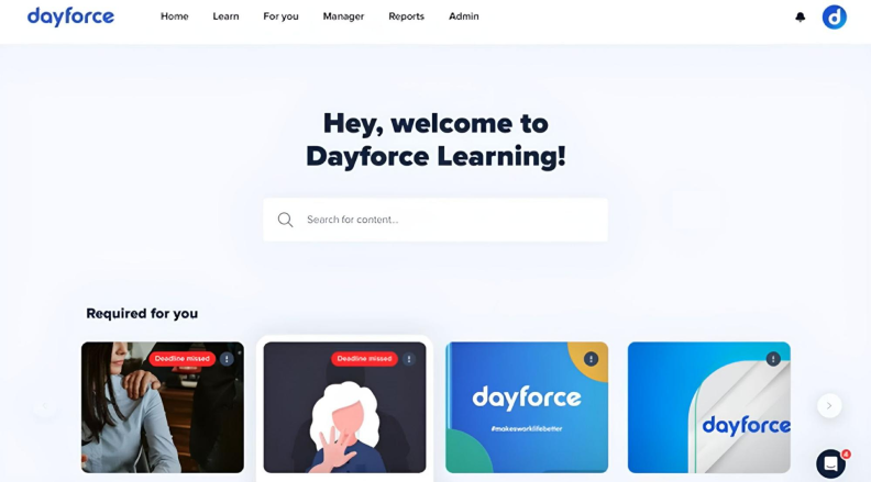 The eloomi (Dayforce Learning) interface