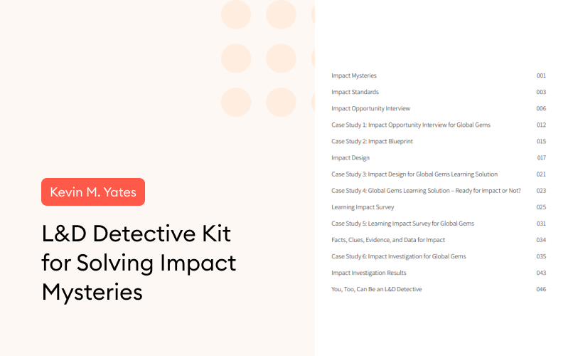 Table of contents of L&D Detective Kit for Solving Impact Mysteries