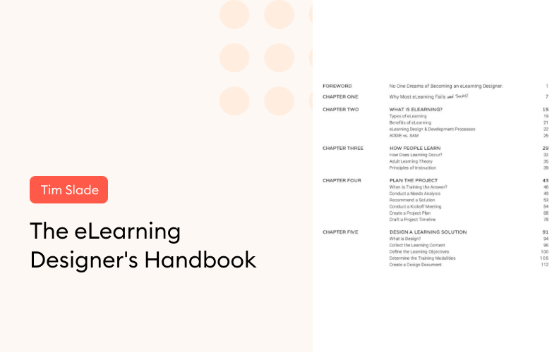 Screenshot of the table of contents of The eLearning Designer’s Handbook: A Practical Guide to the eLearning Development Process for New eLearning Designers