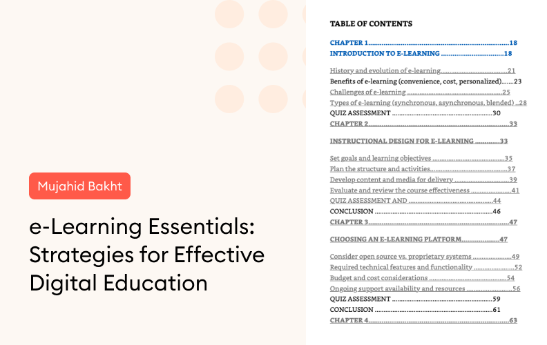 Screenshot of the table of contents of e-Learning Essentials: Strategies for Effective Digital Education