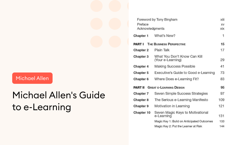 The Table of Contents of Michael Allen’s Guide to e-Learning