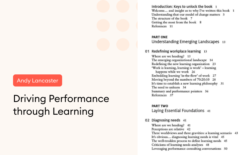 A portion of the table of contents of Driving Performance through Learning