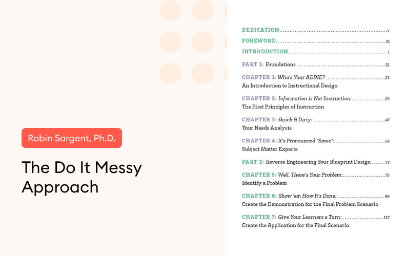 Overview of the table of contents of The Do It Messy Approach