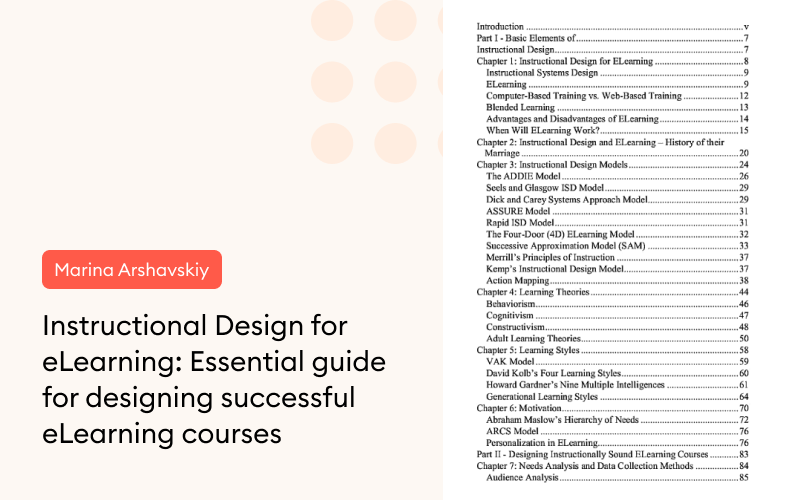 A portion of the Table of Contents of Instructional Design for eLearning