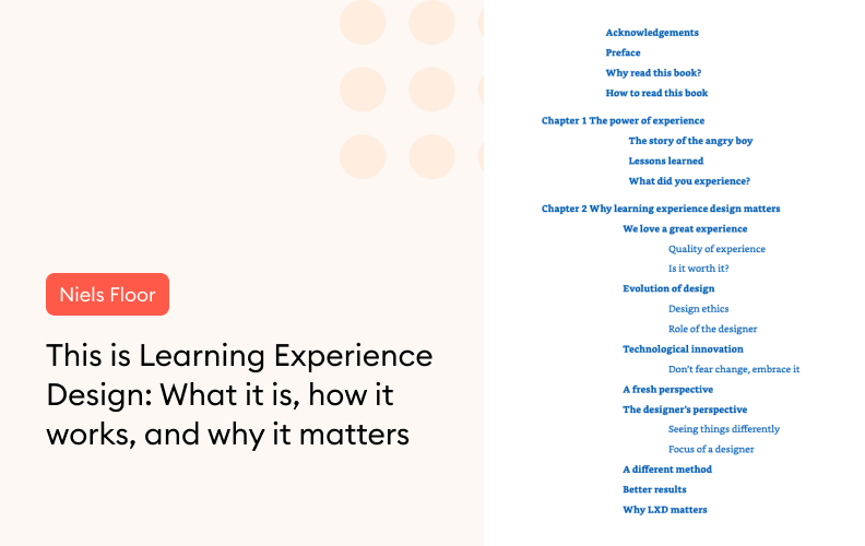 A portion of the Table of Contents of Niels Floor’s This is Learning Experience Design