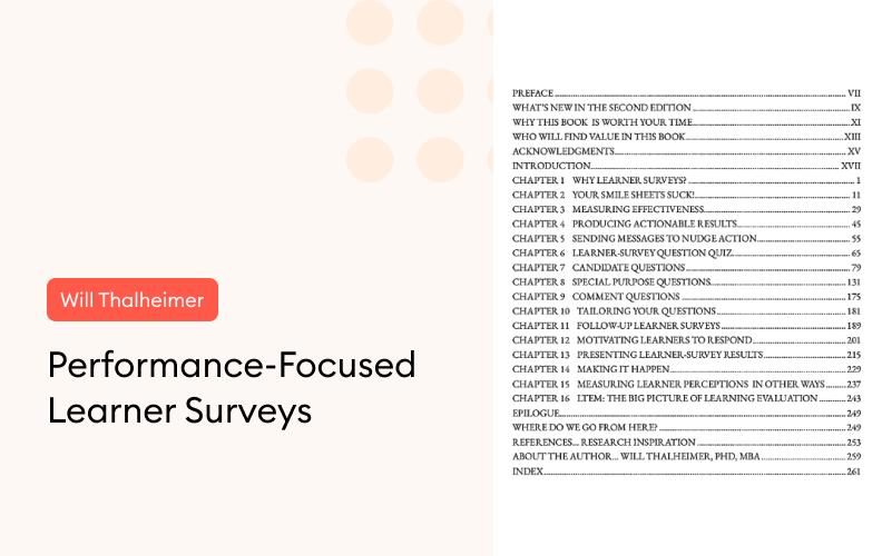 The Table of Contents of Performance-Focused Learner Surveys