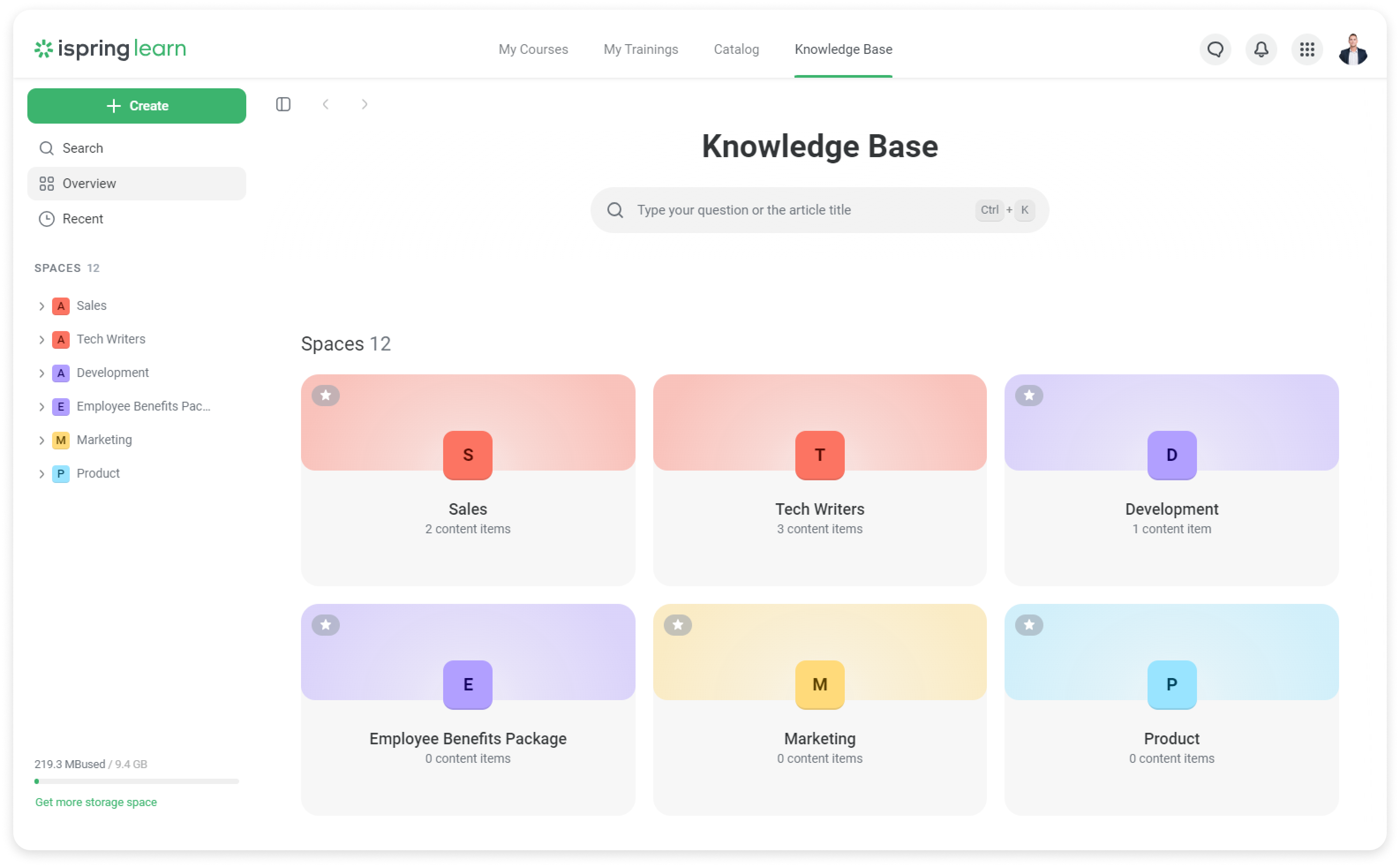 Knowledge base LMS feature in iSpring Learn.