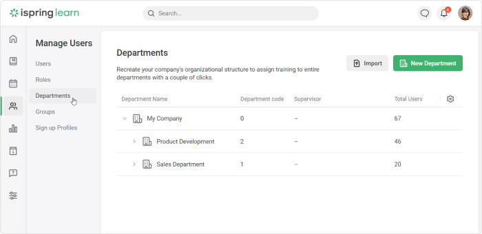 User group management feature in iSpring Learn.