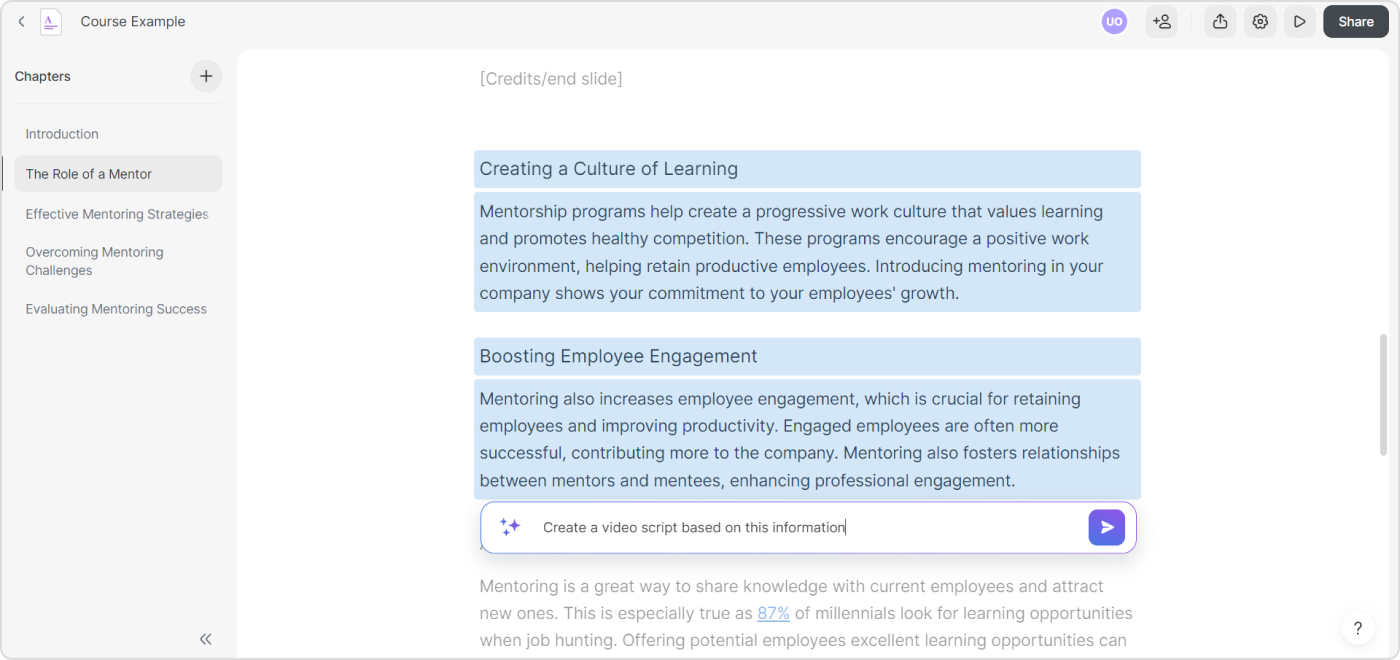 The AI assistant feature in the iSpring Learn LMS.