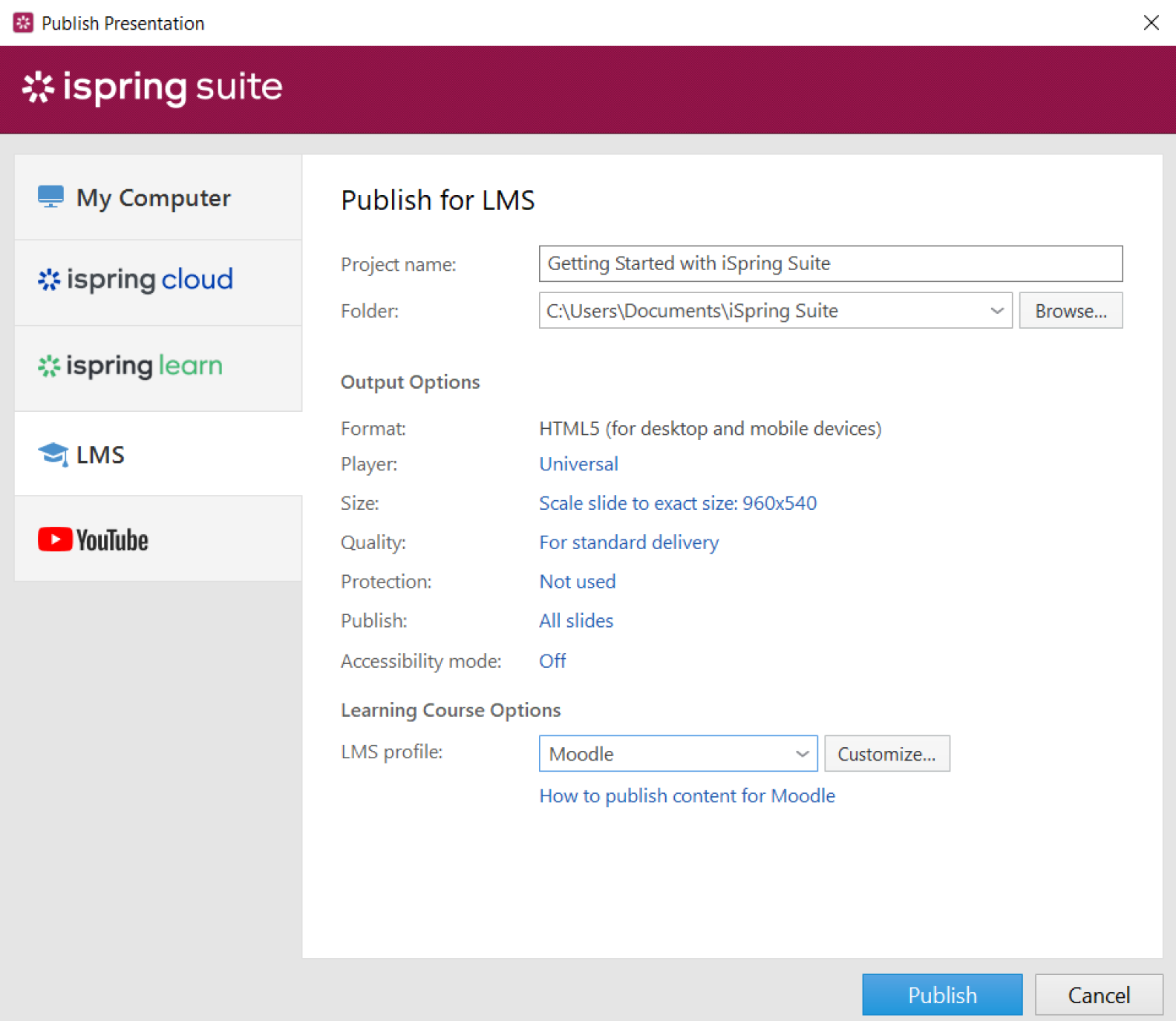 Moodle plugin in iSpring Suite