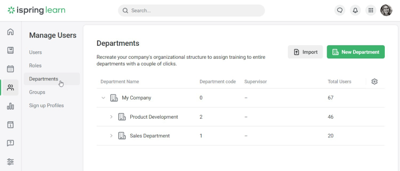 User group management feature in iSpring Learn