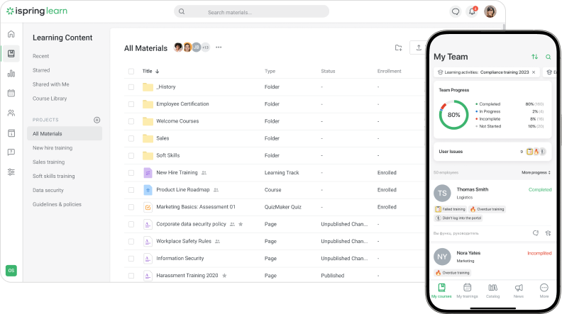 Admin portal in the iSpring Learn LMS