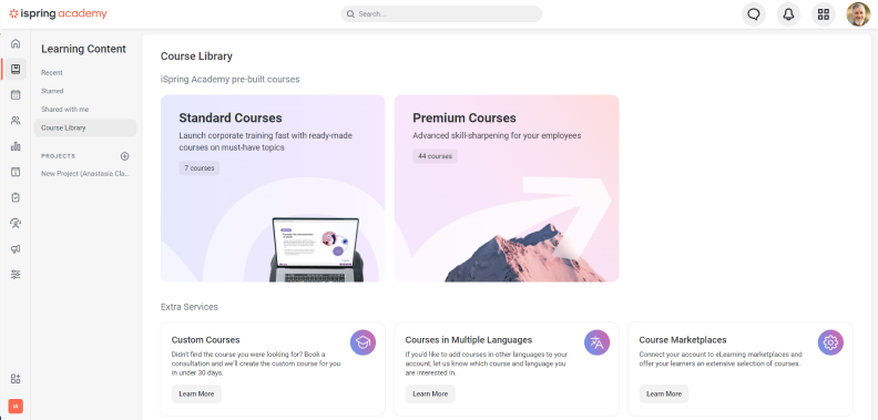 A library of ready-made courses in iSpring Learn LMS