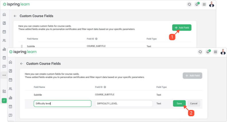 Custom Course Fields adding in iSpring Learn