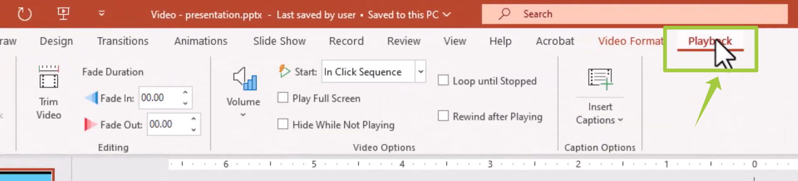 Playback button in PowerPoint