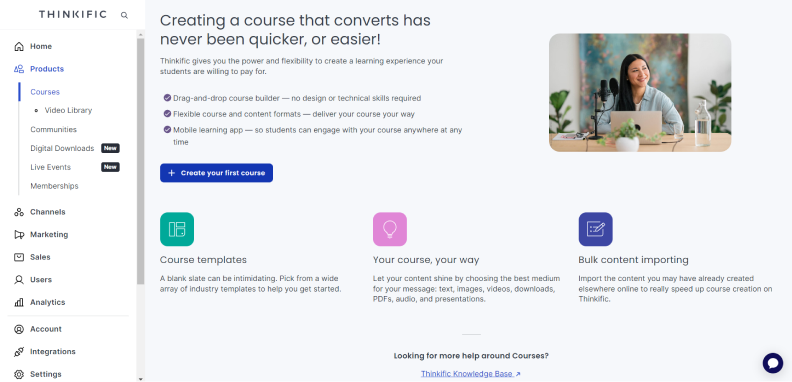 Thinkific platform for selling online courses