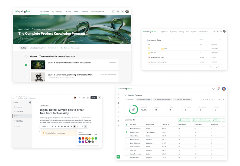 iSpring Learn LMS to create, store and deliver knowledge