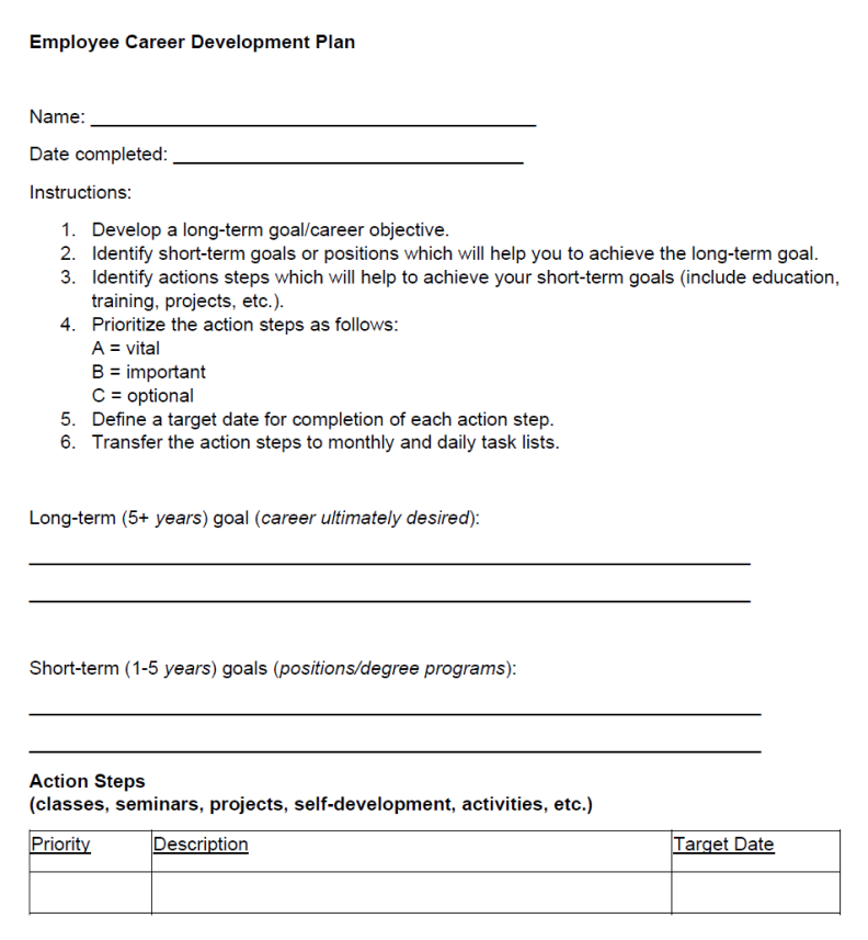 SHRM Employee Career Development Plan Form