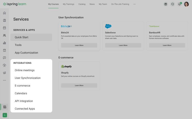 Integrations in iSpring Learn