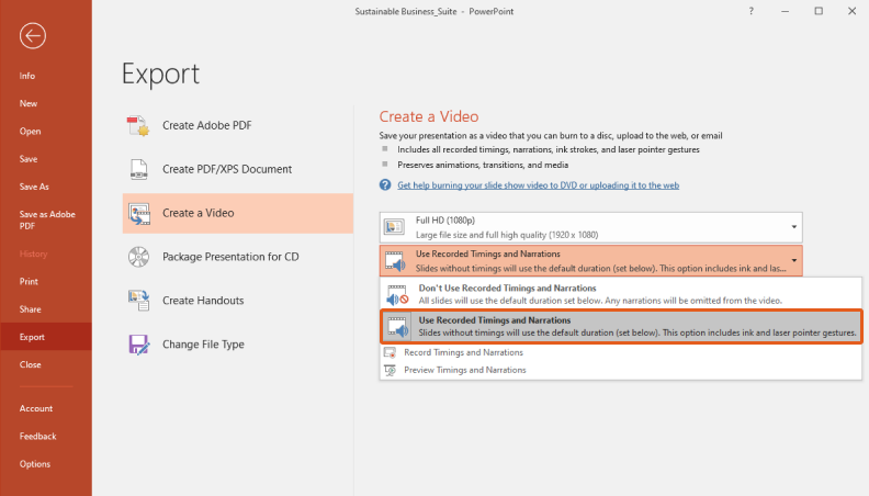 Use Recorded Timings and Narrations option in PowerPoint